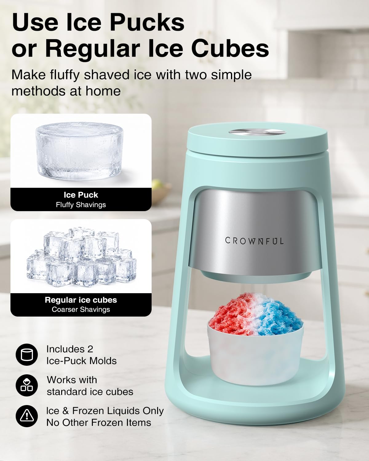 Amazon.com: CROWNFUL Shaved Ice Machine, Blue 130W Electric Ice